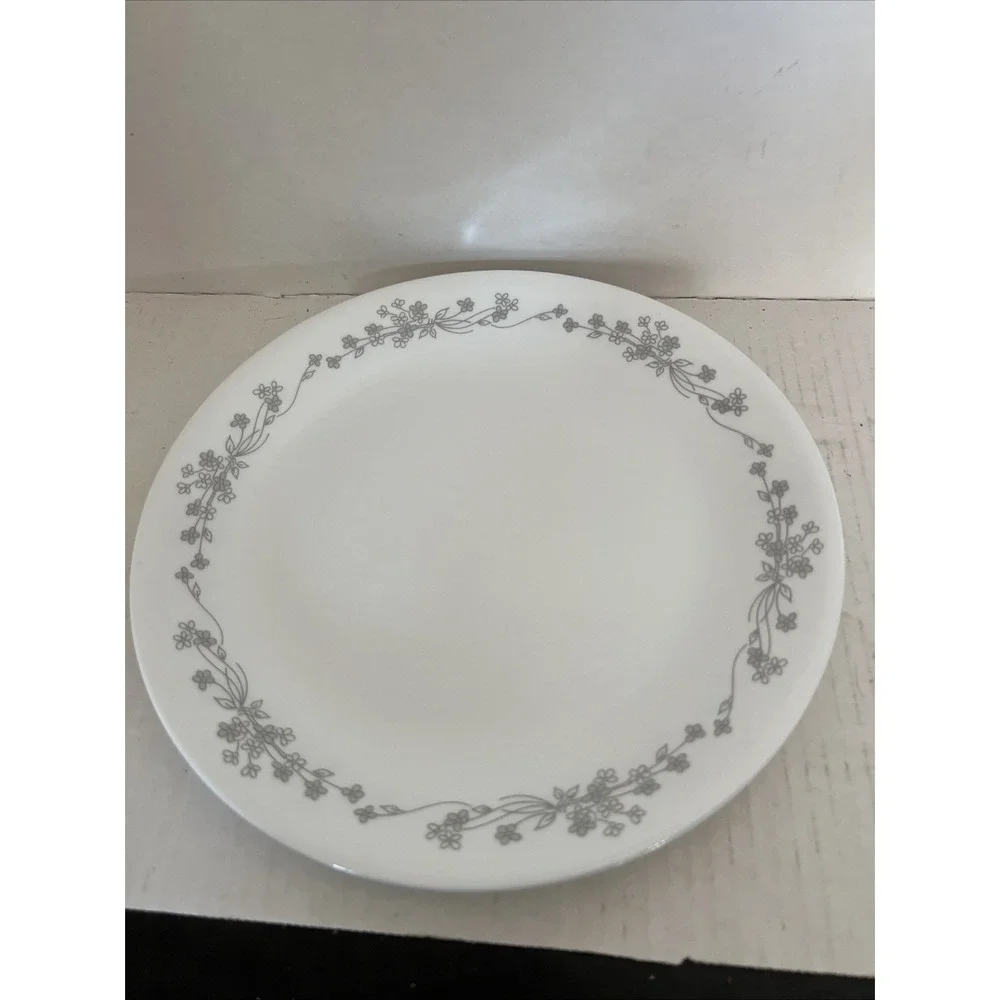 Corelle Ribbon Bouquet Dinner Plates Set of 2 Gray Flowers 10.25
